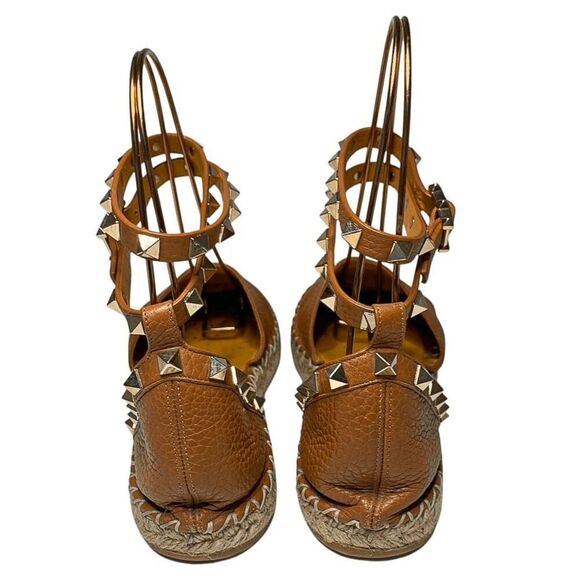 Valentino Garavani Rockstud Espadrille Studded Ankle Wrap Flats EU 37 US 7 Brown - Picture 7 of 11
